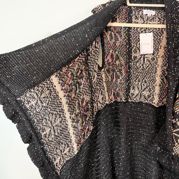 ADORE Cardigan Womens S Black Floral Sequins Open Front Sleeveless Sweater NWT - Picture 5 of 11